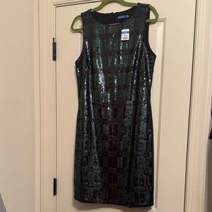 Elegant Sequin Mini Dress - Black and Green